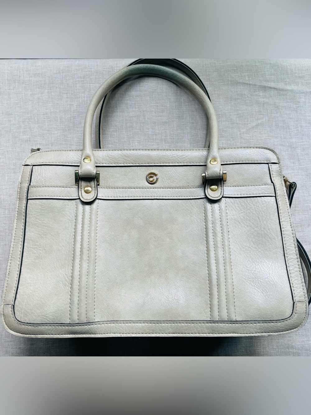 Cornell Beige Structured Satchel /Work Bag Briefcase With Shoulder Strap